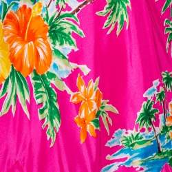 Pre Owned Ralph Lauren Magenta Tropical printed Silk Halter Neck Mini Dress S