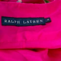 Pre Owned Ralph Lauren Magenta Tropical printed Silk Halter Neck Mini Dress S