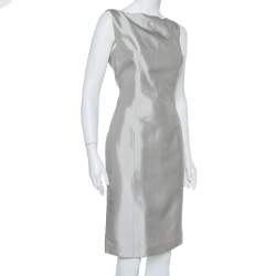 Pre Owned Ralph Lauren Silver Cotton Sleeveless Sheath Dress M