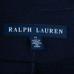 مملوكة مسبقًا جاكيت بليزر رالف لورين مزين جيب مطرز شعار الماركة تريكو أزرق كحلي مقاس كبير (لارج)