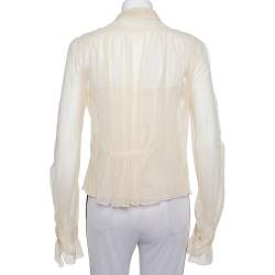 مملوكة مسبقًا Ralph Lauren Cream Tulle Ruffle Detail Button Front Top M