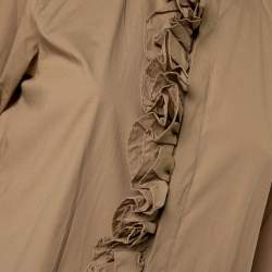 Pre Owned Ralph Lauren Beige Cotton Ruffle Detail Button Front Top L