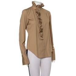 Pre Owned Ralph Lauren Beige Cotton Ruffle Detail Button Front Top L