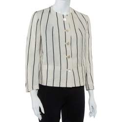 Ralph Lauren Cream Striped Linen Button Front Jacket S