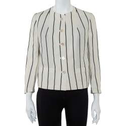 مملوكة مسبقًا Ralph Lauren Cream Striped Linen Button Front Jacket S