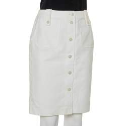 Pre Owned Ralph Lauren Cream Cotton Button Front Skirt S