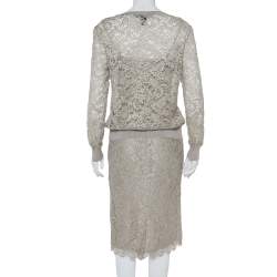 Pre Owned Ralph Lauren Grey Lace Top & Pencil Skirt Set S