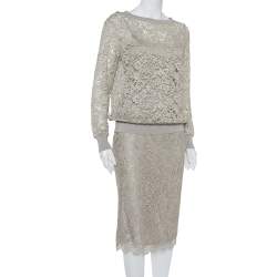 Pre Owned Ralph Lauren Grey Lace Top & Pencil Skirt Set S
