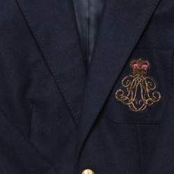 مملوكة مسبقًا Ralph Lauren Navy Blue Embroidered Pocket Detail Two Button Wool Blazer L