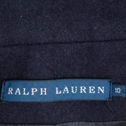 مملوكة مسبقًا Ralph Lauren Navy Blue Embroidered Pocket Detail Two Button Wool Blazer L