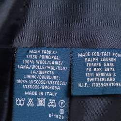 مملوكة مسبقًا Ralph Lauren Navy Blue Embroidered Pocket Detail Two Button Wool Blazer L