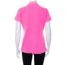 مملوكة مسبقًا Ralph Lauren Neon Pink Cotton Pique Skinny Polo T-Shirt L