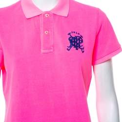 مملوكة مسبق�ًا Ralph Lauren Neon Pink Cotton Pique Skinny Polo T-Shirt L