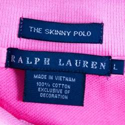 مملوكة مسبقًا Ralph Lauren Neon Pink Cotton Pique Skinny Polo T-Shirt L