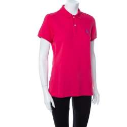 Pre Owned Ralph Lauren Pink Cotton Pique Skinny Polo T-Shirt L