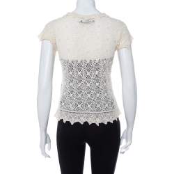 Pre Owned Ralph Lauren Cream Crochet Hand Knit Sheer Top M