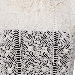 Pre Owned Ralph Lauren Cream Crochet Hand Knit Sheer Top M