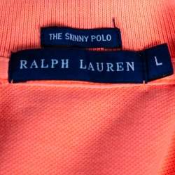 Pre Owned Ralph Lauren Neon Orange Cotton Pique Skinny Polo T-Shirt L