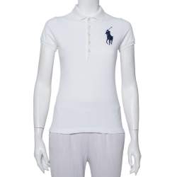 Pre Owned Ralph Lauren White Cotton Pique Skinny Polo T-Shirt S
