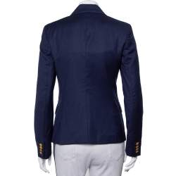 Pre Owned جاكيت بليزر رالف لورين صوف أزرق كحلي بالشعار المزخرف أزرار أمامية مقاس متوسط - ميديوم