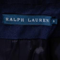 Pre Owned جاكيت بليزر رالف لورين صوف أزرق كحلي بالشعار المزخرف أزرار أمامية مقاس متوسط - ميديوم