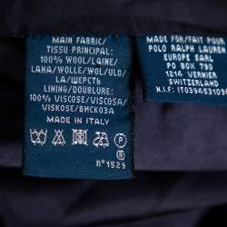 Pre Owned جاكيت بليزر رالف لورين صوف أزرق كحلي بالشعار المزخرف أزرار أمامية مقاس متوسط - ميديوم