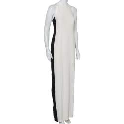 Pre Owned فستان ماكسي رالف لورين كريب مونوكرومي بشق خلفي ظهر محرود مقاس صغير - سمول