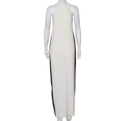 Pre Owned فستان ماكسي رالف لورين كريب مونوكرومي بشق خلفي ظهر محرود مقاس صغير - سمول