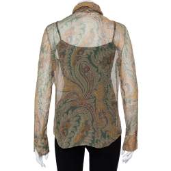مملوكة مسبقًا Ralph Lauren Multicolor Floral Printed Silk Neck Tie Detail Sheer Shirt L