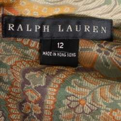 مملوكة مسبقًا Ralph Lauren Multicolor Floral Printed Silk Neck Tie Detail Sheer Shirt L