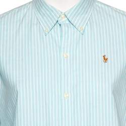 Pre Owned Ralph Lauren Blue Striped Cotton Button Front Slim Fit Shirt L