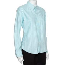 Pre Owned Ralph Lauren Blue Striped Cotton Button Front Slim Fit Shirt L