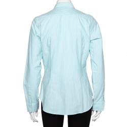 Pre Owned Ralph Lauren Blue Striped Cotton Button Front Slim Fit Shirt L