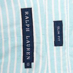 Pre Owned Ralph Lauren Blue Striped Cotton Button Front Slim Fit Shirt L