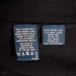 Pre Owned فتسان رالف لورين ميدي مطرز شعار ياقة صوف كحلي مقاس كبير