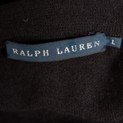 Pre Owned فتسان رالف لورين ميدي مطرز شعار ياقة صوف كحلي مقاس كبير