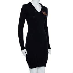 Pre Owned فتسان رالف لورين ميدي مطرز شعار ياقة صوف كحلي مقاس كبير