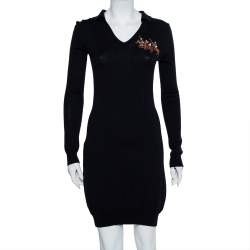 Pre Owned فتسان رالف لورين ميدي مطرز شعار ياقة صوف كحلي مقاس كبير