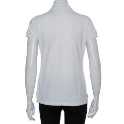 Pre Owned تي شيرت بولو رالف لورين مزخرف شعار الماركة خرز قطن أبيض مقاس وسط (ميديوم)