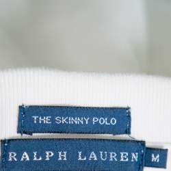 Pre Owned تي شيرت بولو رالف لورين مزخرف شعار الماركة خرز قطن أبيض مقاس وسط (ميديوم)