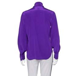 Pre Owned Ralph Lauren Purple Silk Neck Tie Detail Button Front Shirt M