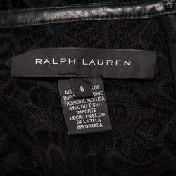 Pre Owned فستان رالف لورين ميريل دانتيل أسود وحواف جلد مقاس متوسط - ميديوم