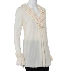 Pre Owned Ralph Lauren Cream Cotton Long Sleeve Ruffled Tunic M