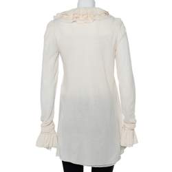 Pre Owned Ralph Lauren Cream Cotton Long Sleeve Ruffled Tunic M