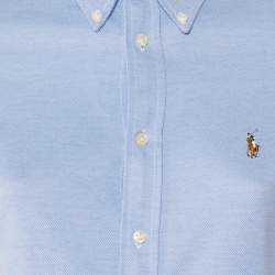 Pre Owned Ralph Lauren Blue Cotton Knit Oxford Button Down Shirt M