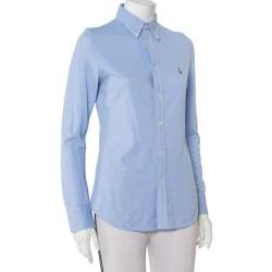 Pre Owned Ralph Lauren Blue Cotton Knit Oxford Button Down Shirt M