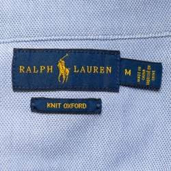 Pre Owned Ralph Lauren Blue Cotton Knit Oxford Button Down Shirt M