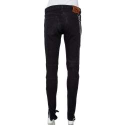 Pre Owned Ralph Lauren Black Denim Zip Trim Waist Chain Detail Jeans M