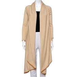 Pre Owned Ralph Lauren Beige Wool Contrast Trim Detail Waterfall Collar Detail Shrug M