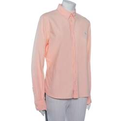 Pre Owned Ralph Lauren Orange Cotton Button Front Custom Fit Shirt L